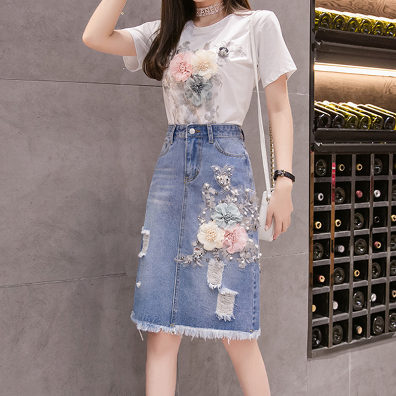 Embroidery Jeans - Camisetas de flores 3D con bordado