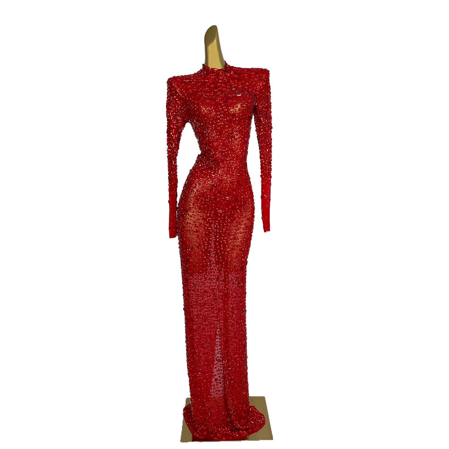 Embroidery Abaya - Vestido de Diamantes Rojos transparente, vestido